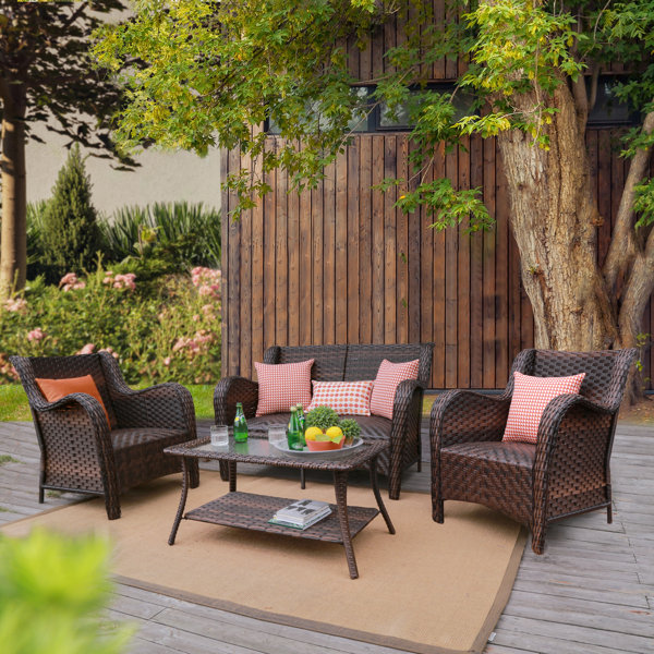 Bayou Breeze Mulhall Polyethylene (PE) Wicker 4 Person Seating Group & Reviews Wayfair